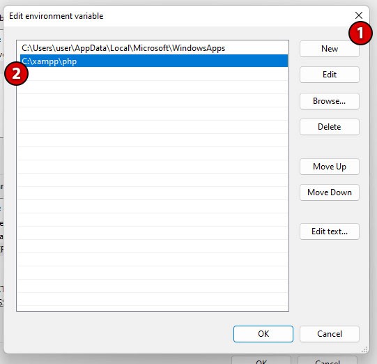 Windows 10/11 Edit Environment Variable Dialog Box
